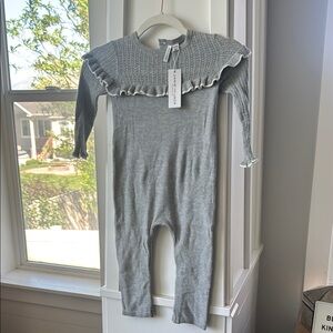 Janie and Jack Gray Ruffled Baby Romper